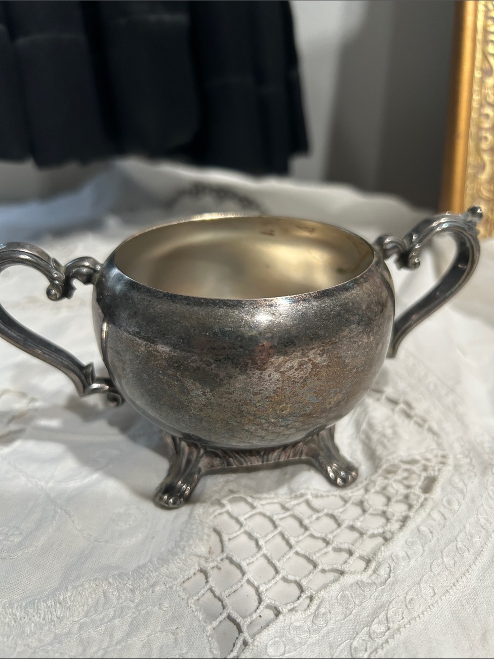 Antique-Style Double-Handled Silver Sugar Bowl